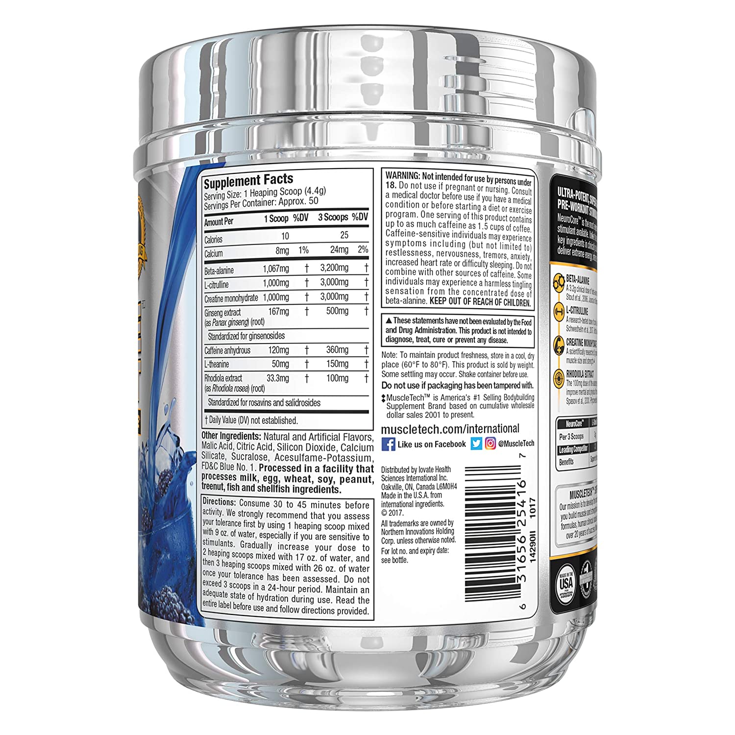 Muscletech Neurocore Pre-Workout-50serv-215G-Icy Blue Raspberry