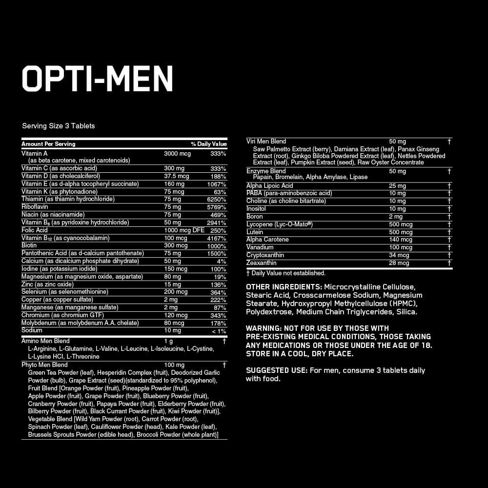 Optimum Nutrition Opti-men-30Serv.-90Tabs facts