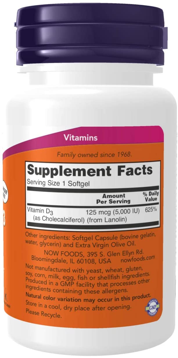 Now Foods High Potency Vitamin D-3 5000 IU-240Serv.-240Soft Gels.