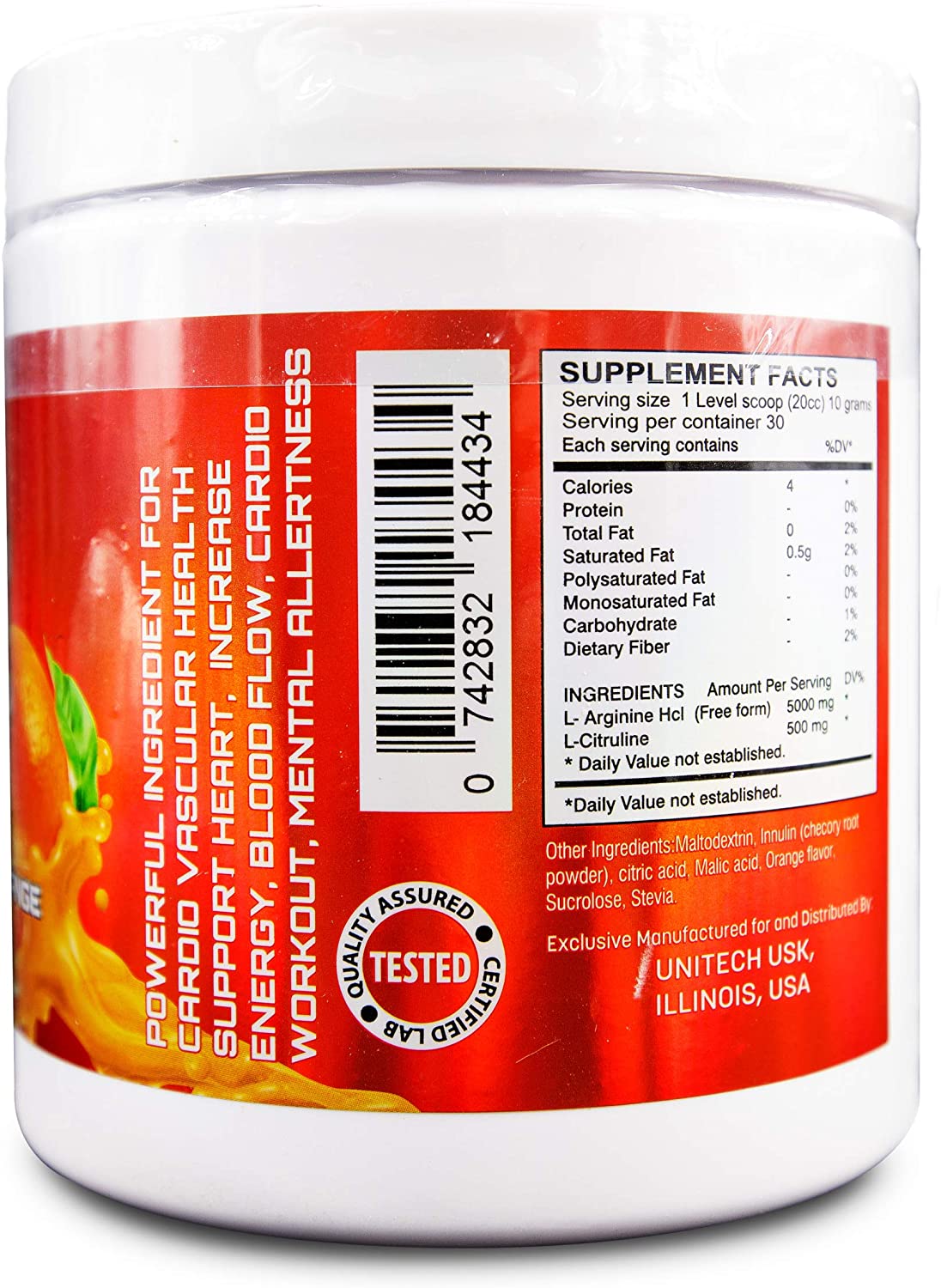 Unitech L-Arginine 5000 With L-Citruline-30Serv.-300G-Orange