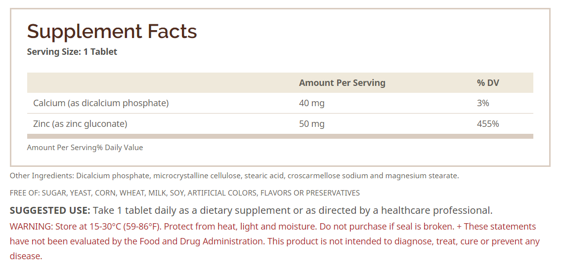 Windmill Natural vitamins zinc gluconate 50mg-100Serv.-100Tabs.