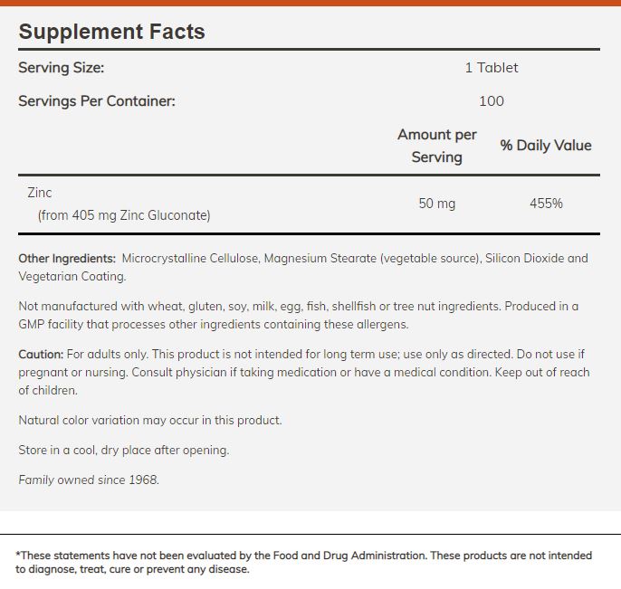 Now Foods Zinc 50mg-100Serv.-100Tabs.