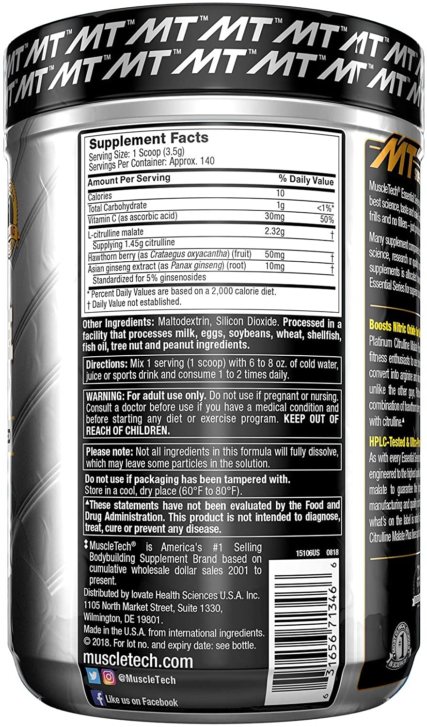 Muscletech Platinum Citrulline Malate-140Serv.-492G