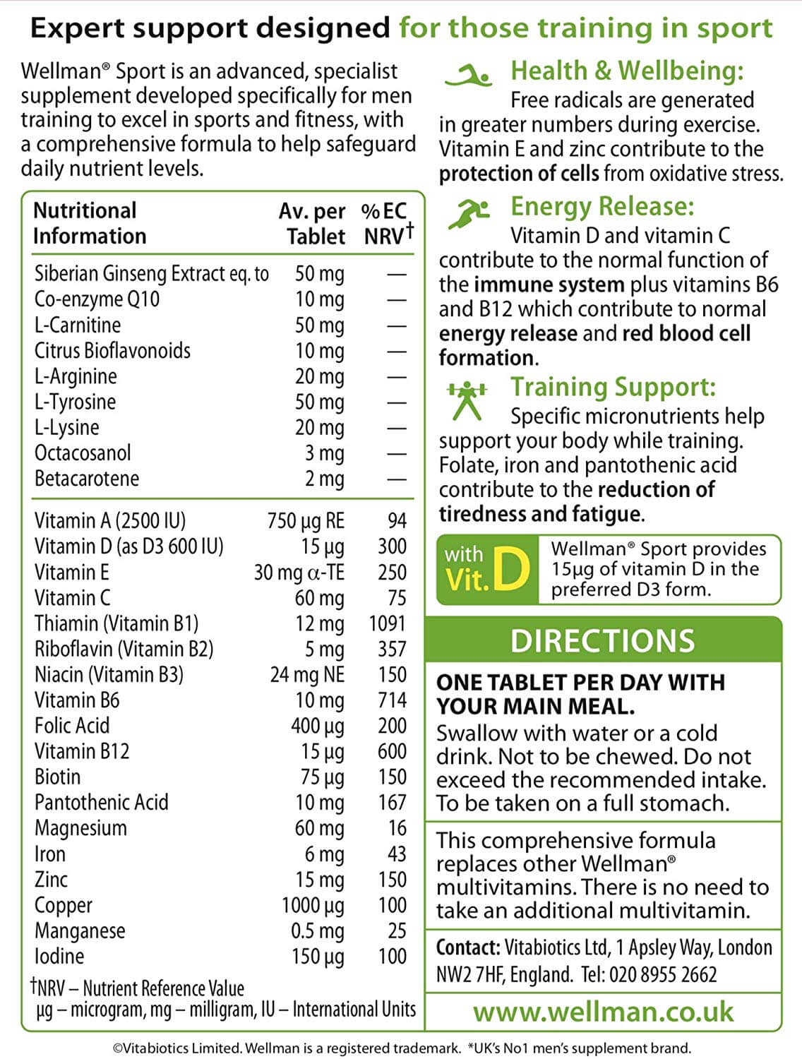 VITABIOTICS Wellman Sport-30Tablets