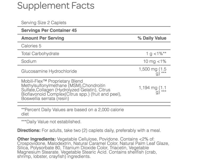 Puritan’s Pride Joint Soother Glucosamie Chondroitin MSM-45Serv.-90Coated Caplets