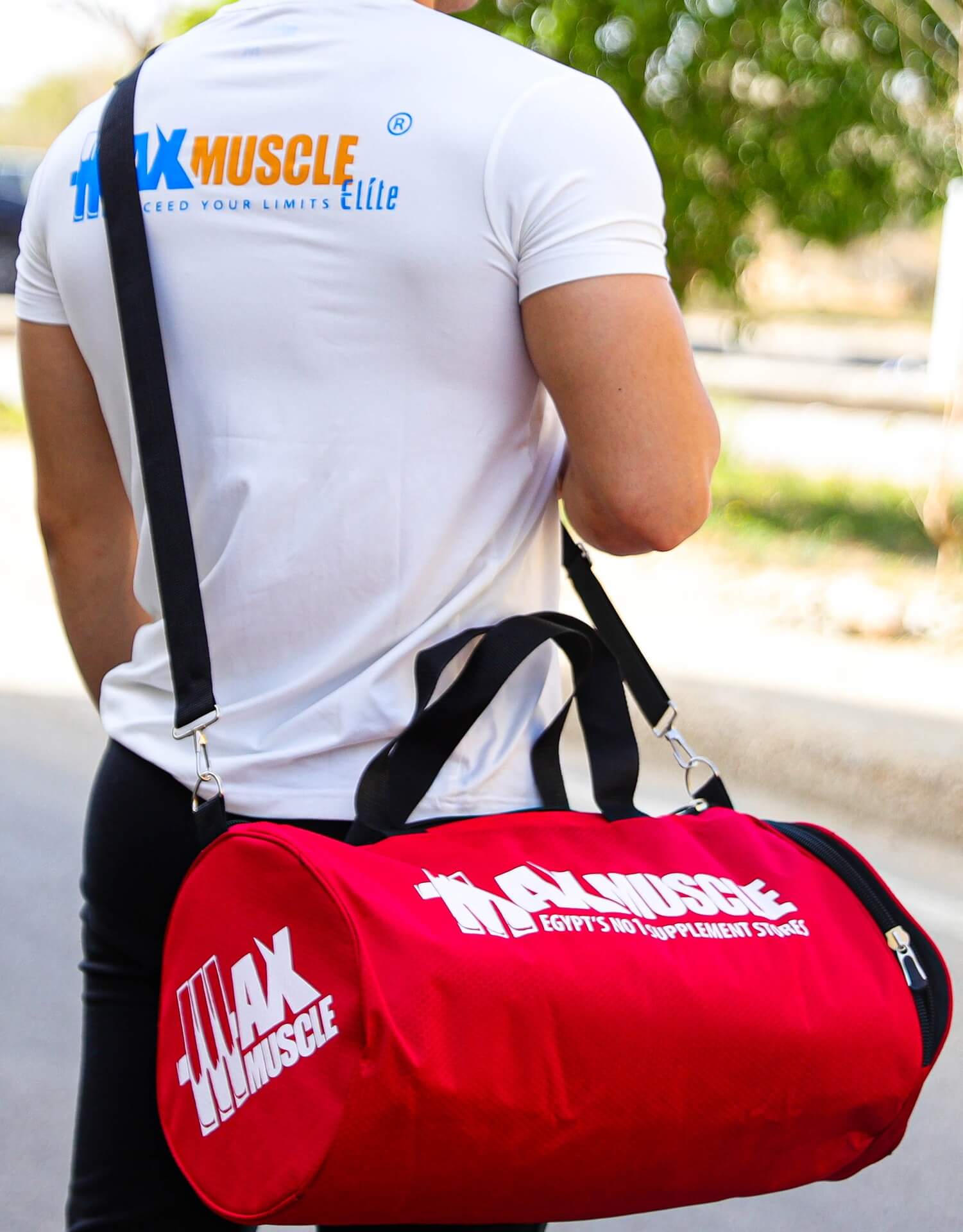 Max Muscle Bag With Shoes Compartment-Red wearing for gym