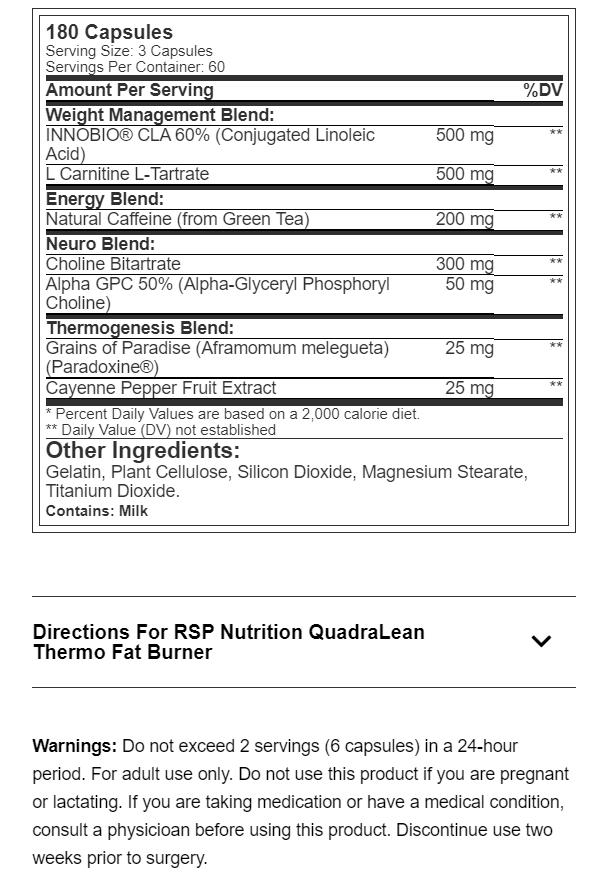 Rsp Clean Active Nutrition Quadralean Thermo 60Serv 180Capsules