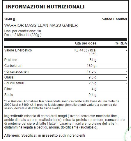 Warrior Mass Lean Mass Gainer-18Serv.-5.4Kg-Salted Carmel