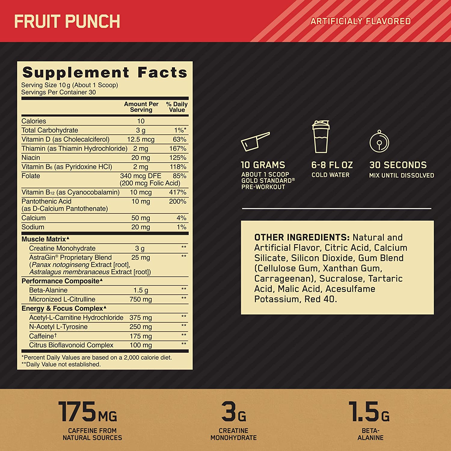 Optimum Nutrition Gold Standard Pre Workout Powder-30 Serv.-330g-Fruit Punch
