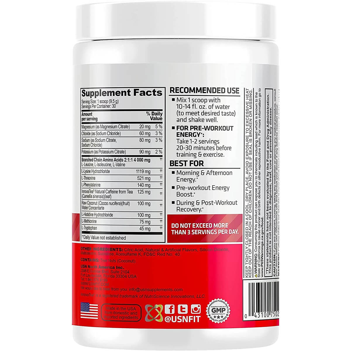 USN Amino Stim Essential Amino Acids+Energy-30Serv.-285G.-Fruit Punch