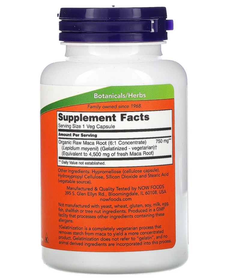 Now Foods Raw Maca 750Mg-90Serv.-90Veg Capsules
