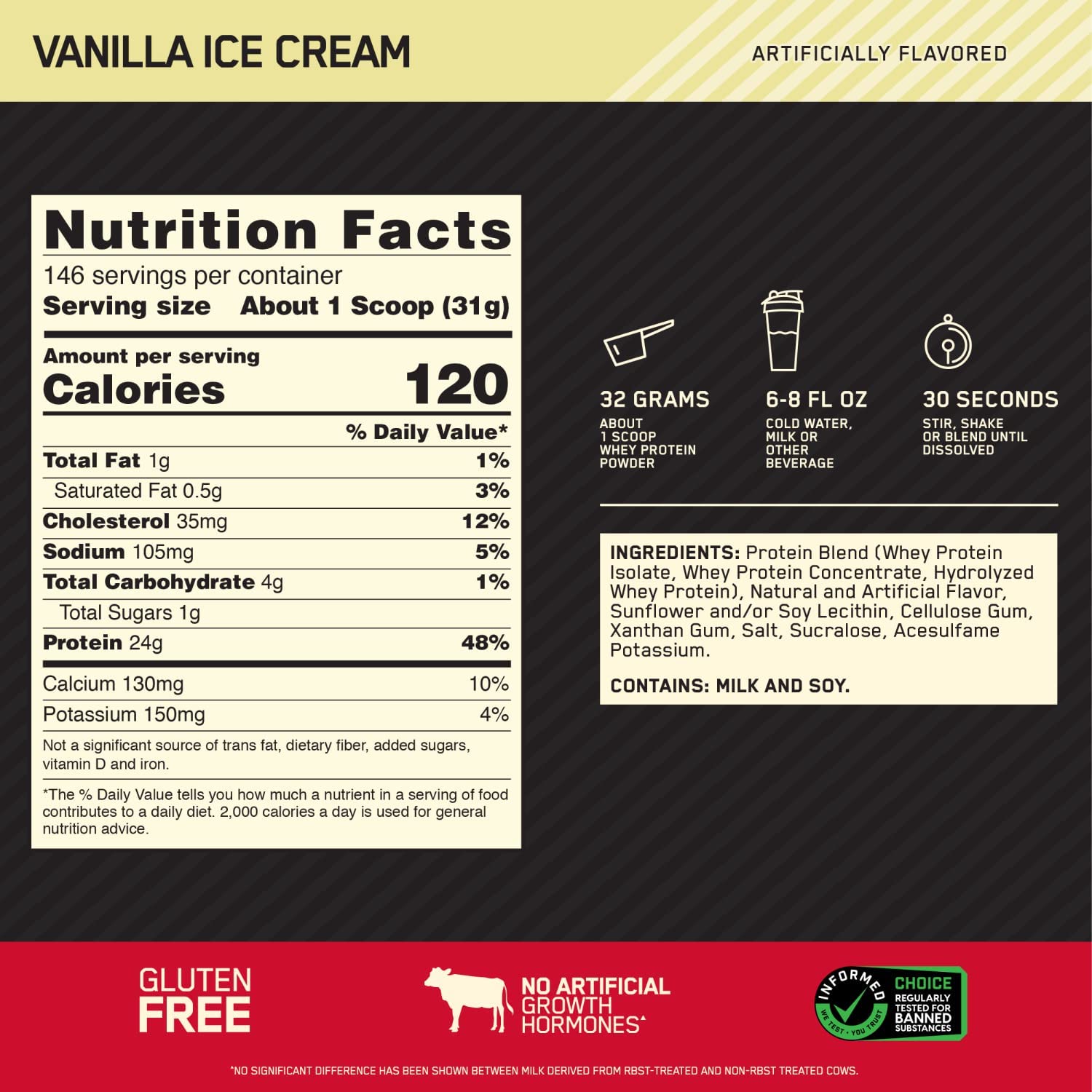Optimum Nutrition Whey Gold Standard-146Serv.-4.54KG-Vanilla Ice Cream