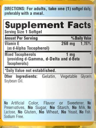 Puritan's Pride Naturally Sourced E-268 MG (400IU) Mixed Tocopherois E 100 Softgeis