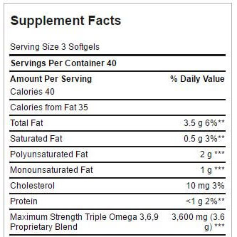 Puritan's Pride Triple Omega 3.6.9-40Serv.-120Soft Gels