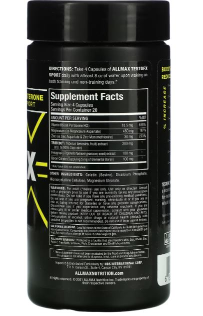 Allmax Testo Fx Sport Testosterone Support Formula-20Serv.-80Capsules