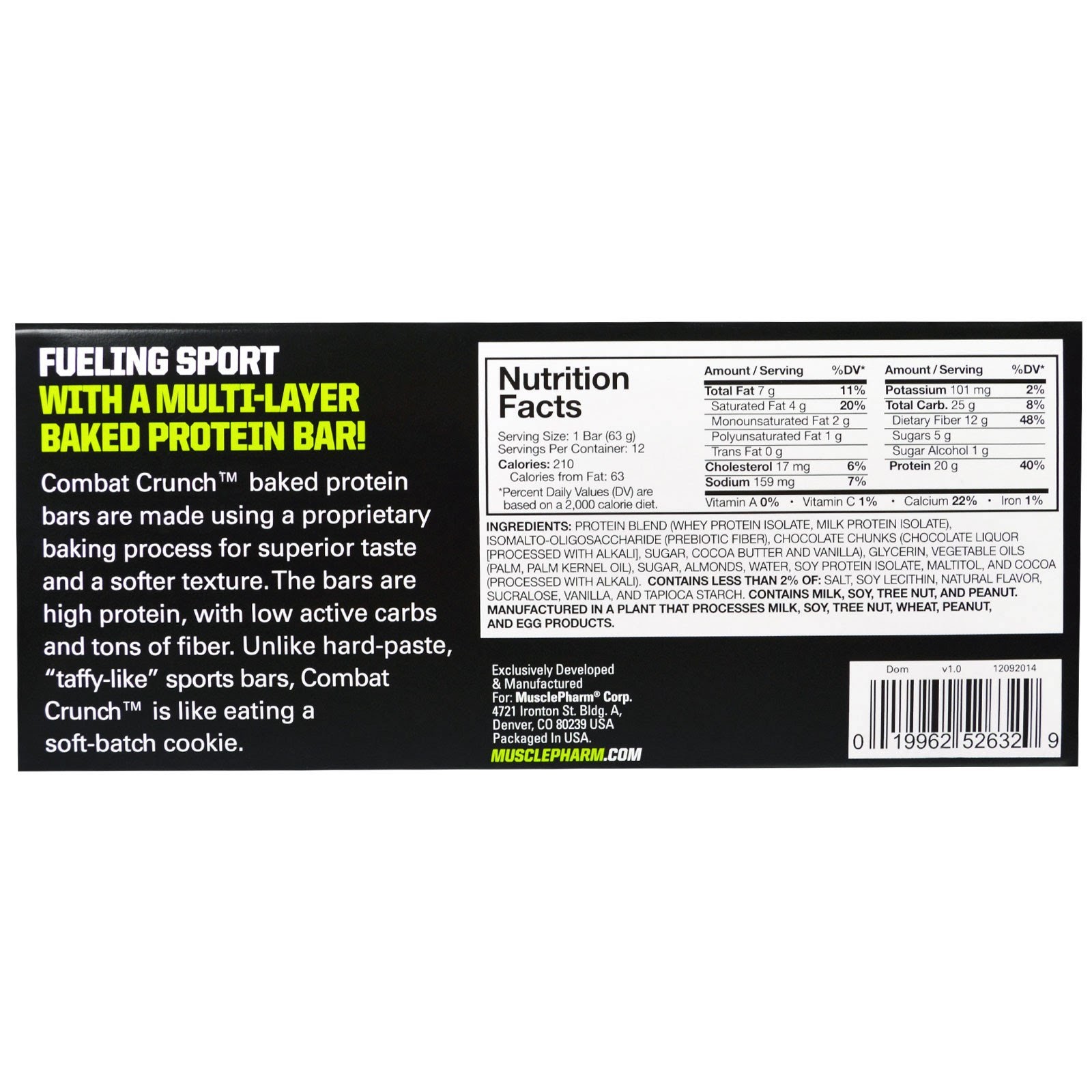 Muscle Pharm Combat Protein Bar-63G-Chocolate Cake