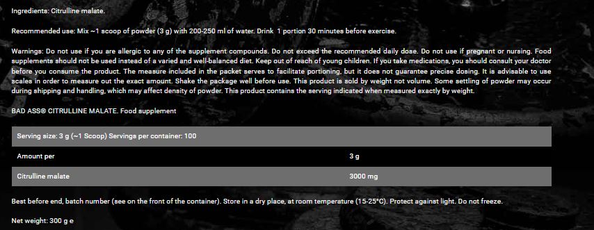 Bad Ass Citrulline Malate-100Serv.-300G.-Unflavored