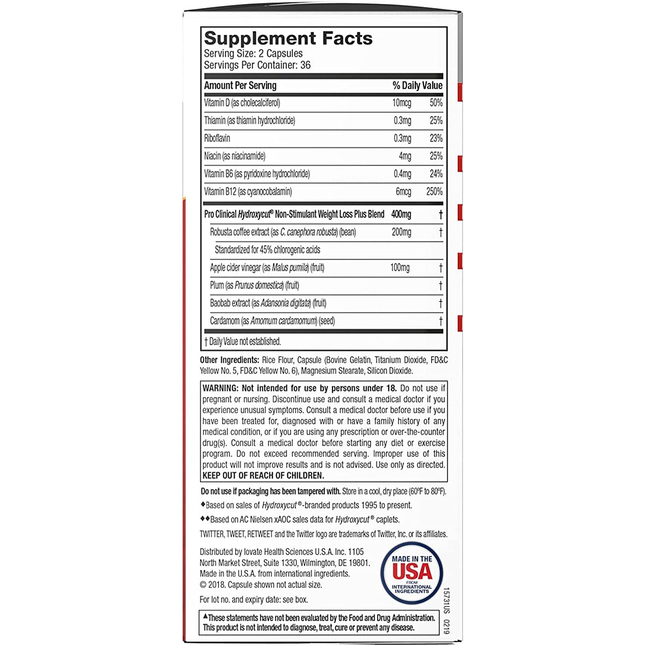 Pro Clinical Hydroxycut Non-Stimulant Lose Weight-36Serv.-72Capsules