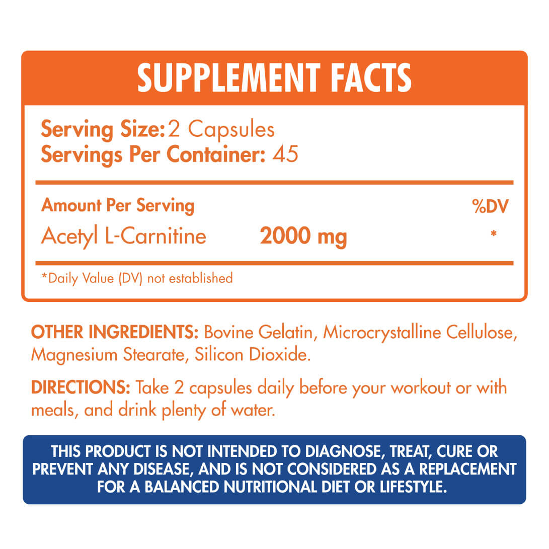 Max Muscle Acetyl L-Carnitine 2000-45Serv.-90Capsules