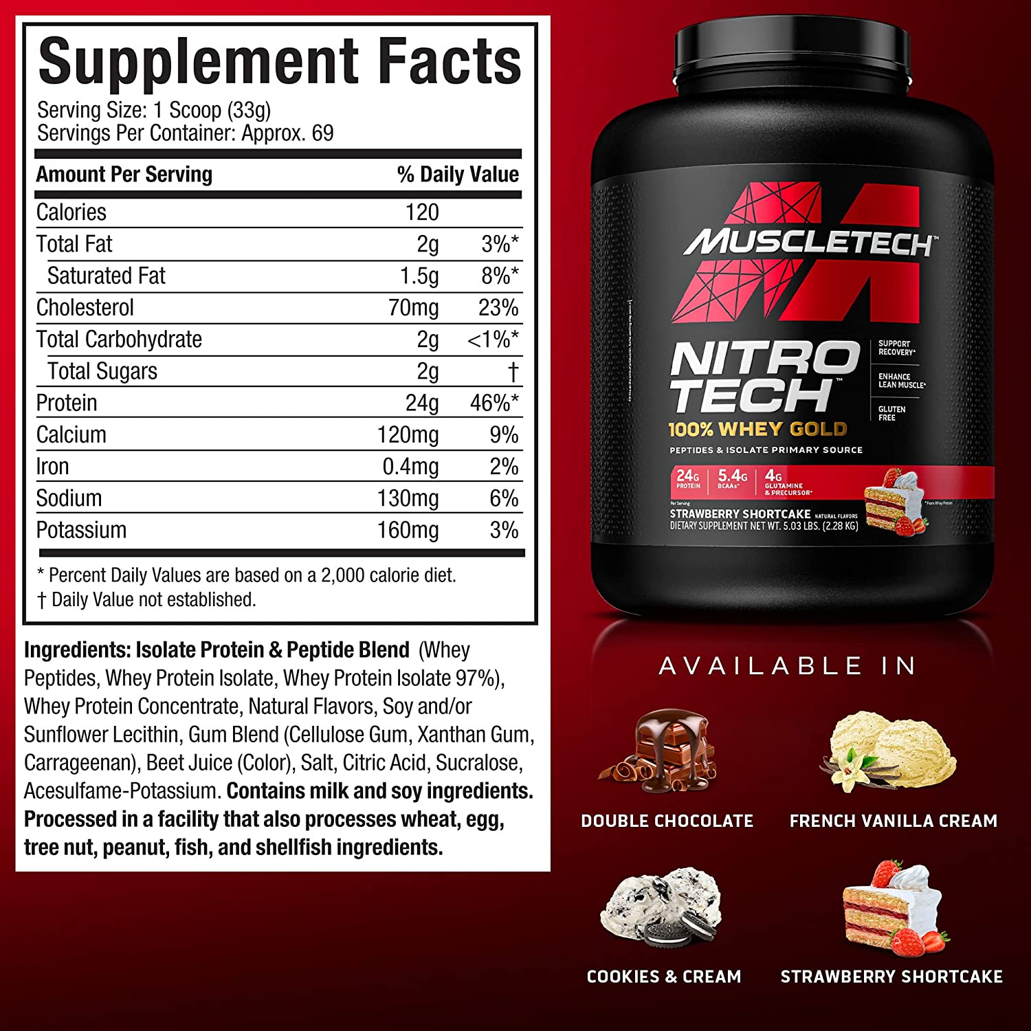 Muscletech Nitrotech 100% Whey Gold-77Serv.-2.51KG-Strawberry