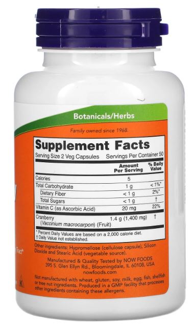 Now Foods  Cranberry Caps-50Serv.-100Veg Capsules
