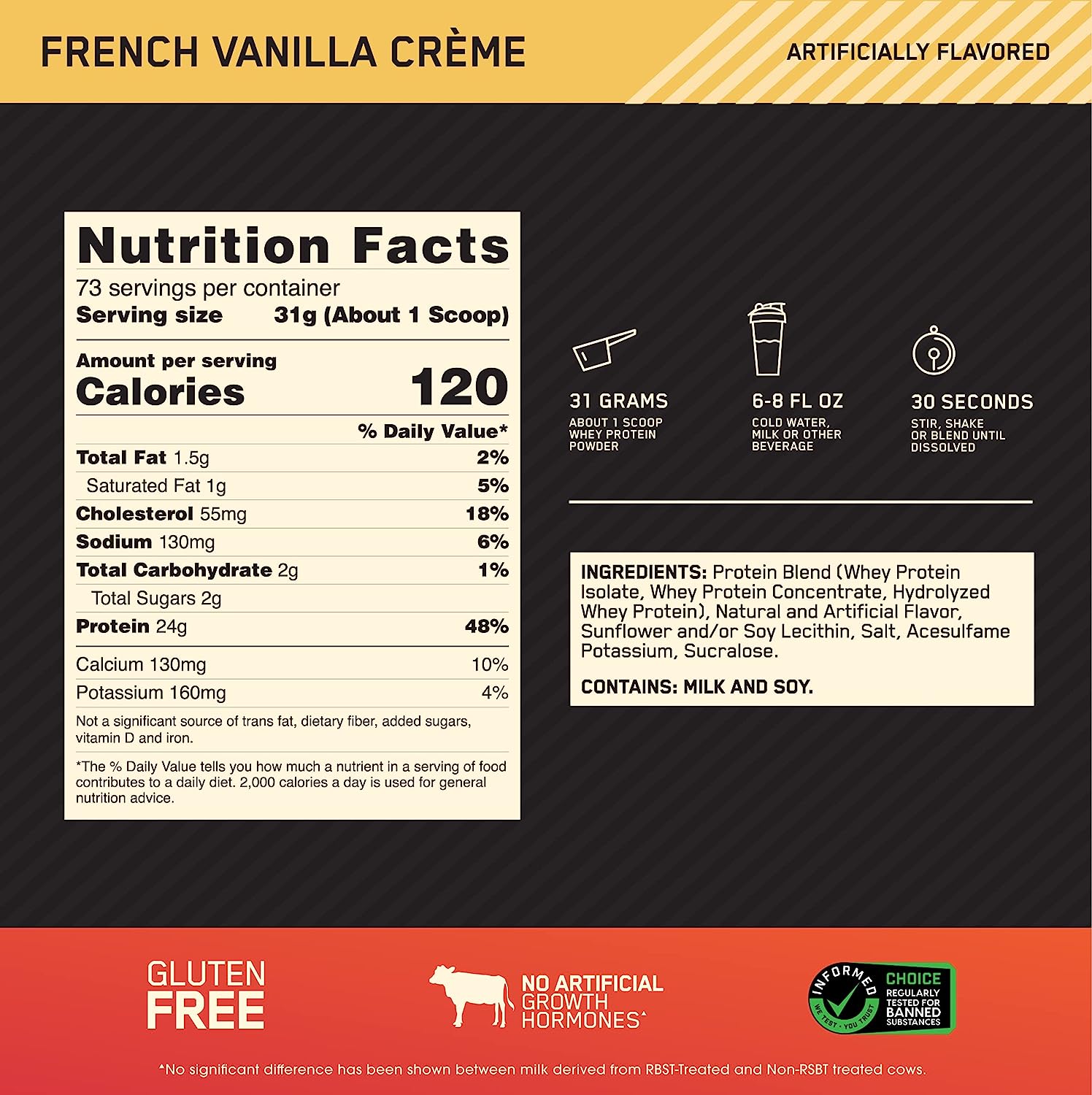 Optimum Nutrition Gold Standard 100% Whey-73Serv.-2.27Kg.-French Vanilla Creme