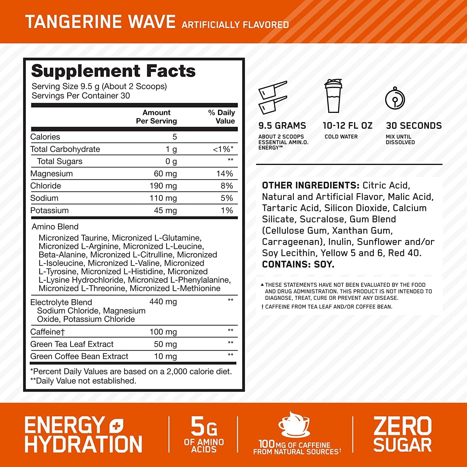 Optimum Nutritoin Essential Amino Energy+Electrolytes-30Serv.-285G.-Tangerine Wave