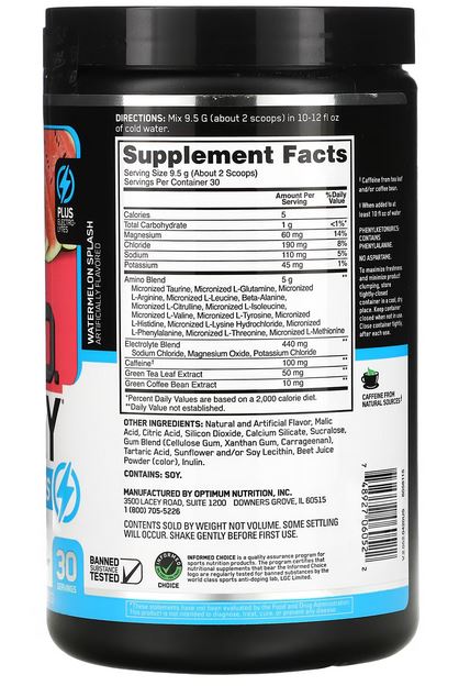 Optimum Nutritoin Essential Amino Energy+Electrolytes-30Serv.-285G.-Watermelon Splash