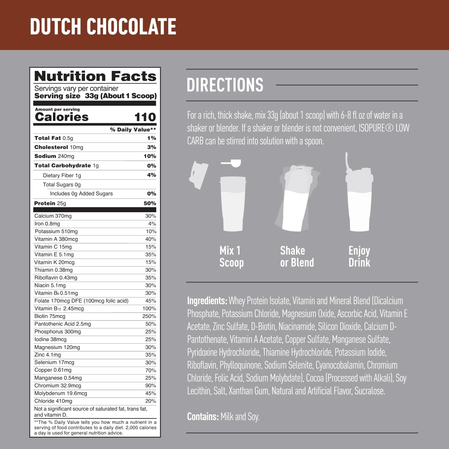 Isopure Low Carb Protein Powder-44Serv.-1.36Kg.-Dutch Chocolate