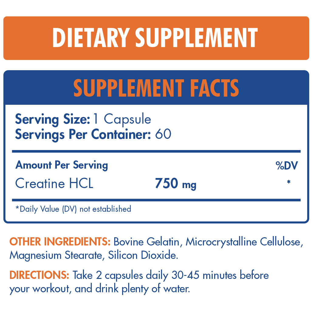 Max Muscle Creatine HCL 750-60Serv.-60Capsules