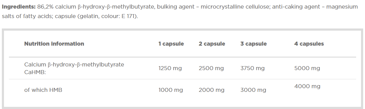 Olimp HMB1250 Hydroxy-Methyl-Butyrate-30Serv.-120Caps.