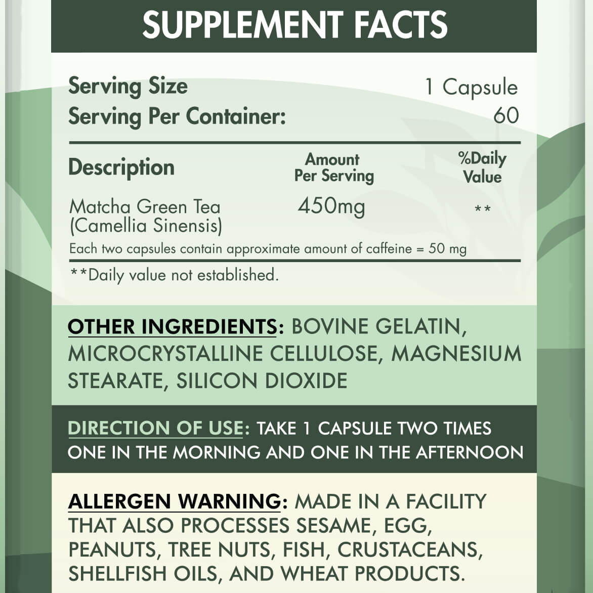 Organic Nation Matcha Premium Green Tea-60Serv.-60Capsules