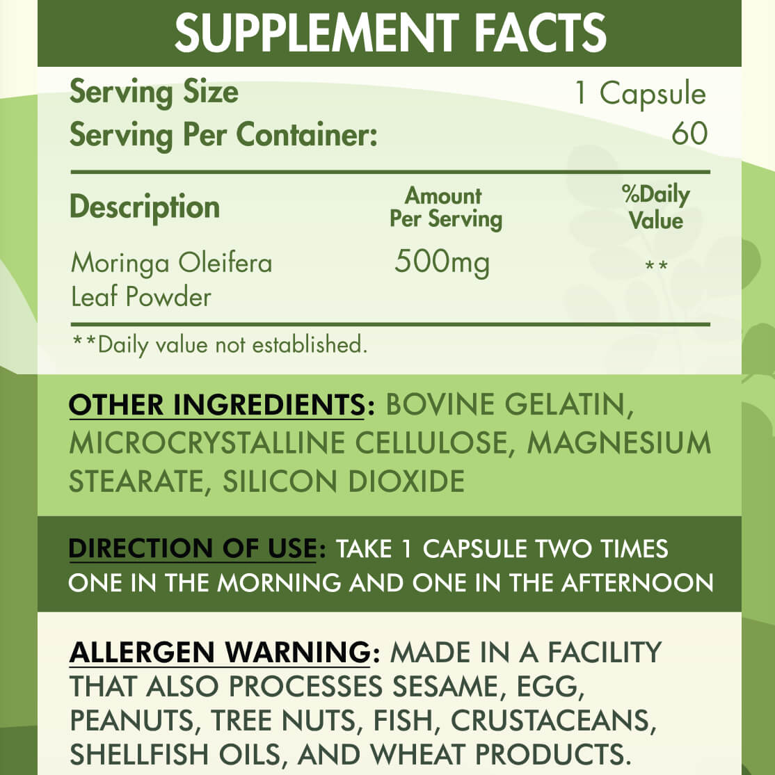 Organic Nation Moringa Oleifera-60Servings-60 Capsules