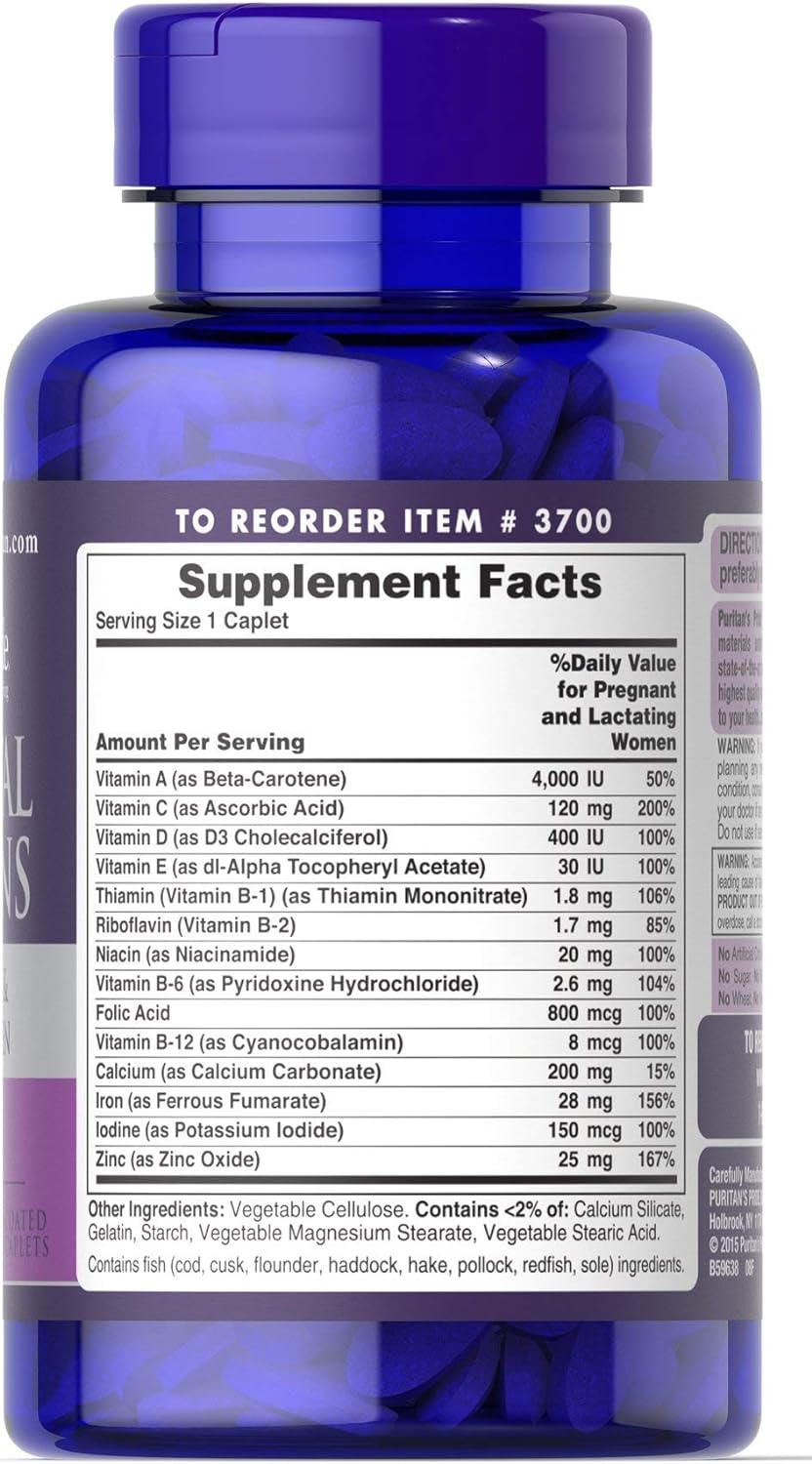 Puritan's Pride Prenatal Vitamins For Pregnant&amp;Nursing Women-100Serv.-100Coated Caplets