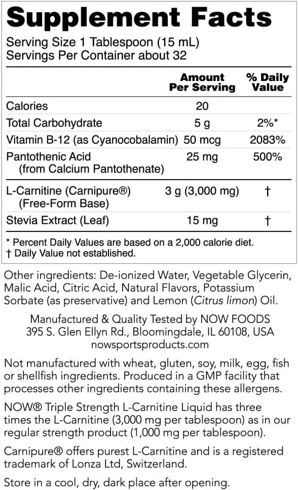 Now Sports Triple Strength L-Carnitine 3000MG.-32Sev.-473ML.-Citrus Flavor