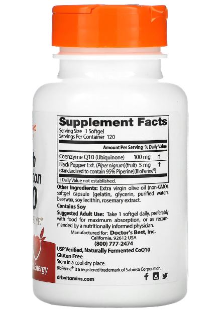 Doctor's Best High Absorption Coq10 With Bio Perine-120Serv.-120 Soft Gels