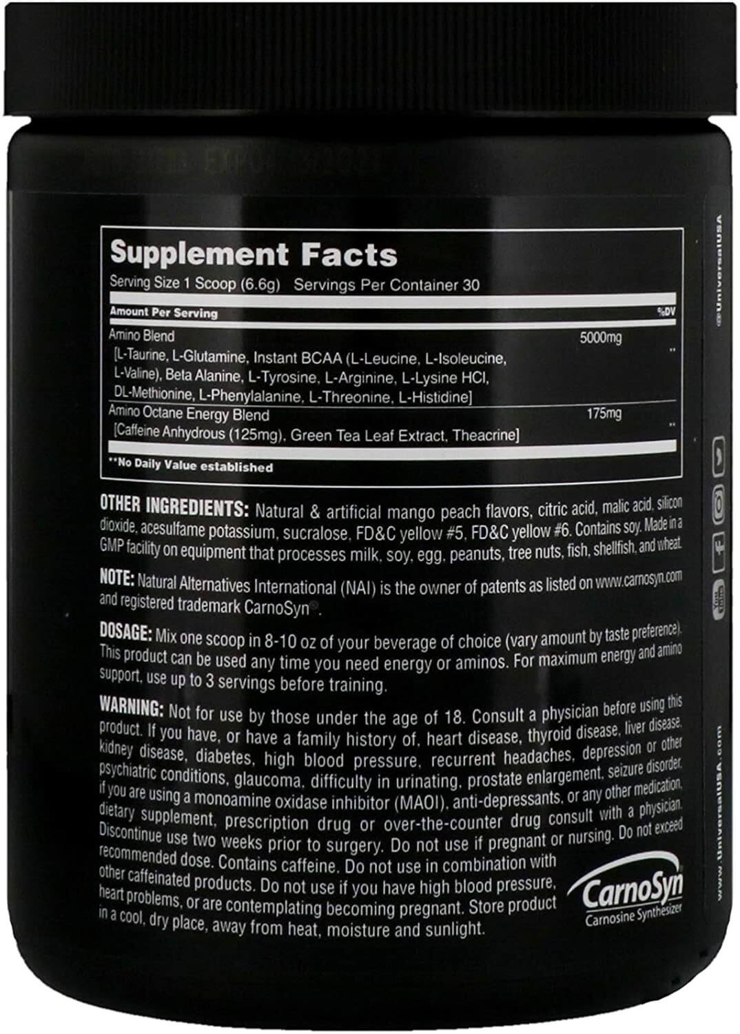 Universal Amino Octane-30Serv.-196.8G-Mango Peach