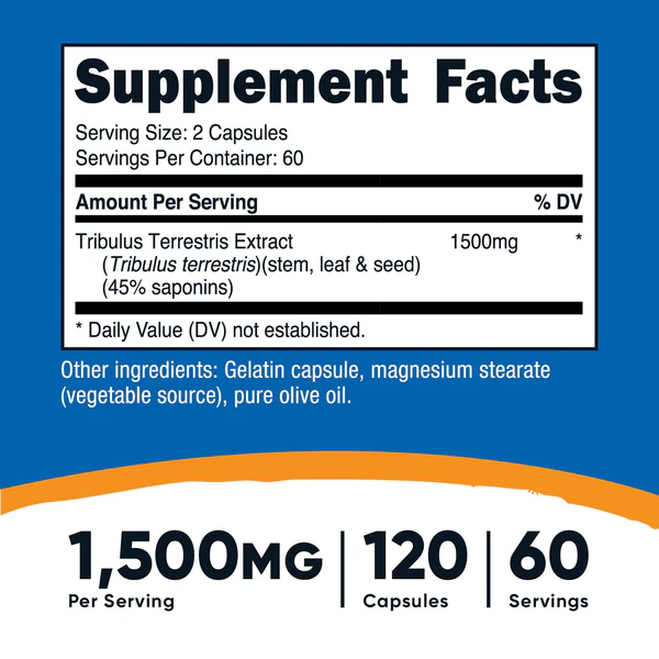 Nutricost Tribulus 1500MG.-60Serv.-120Capsules.