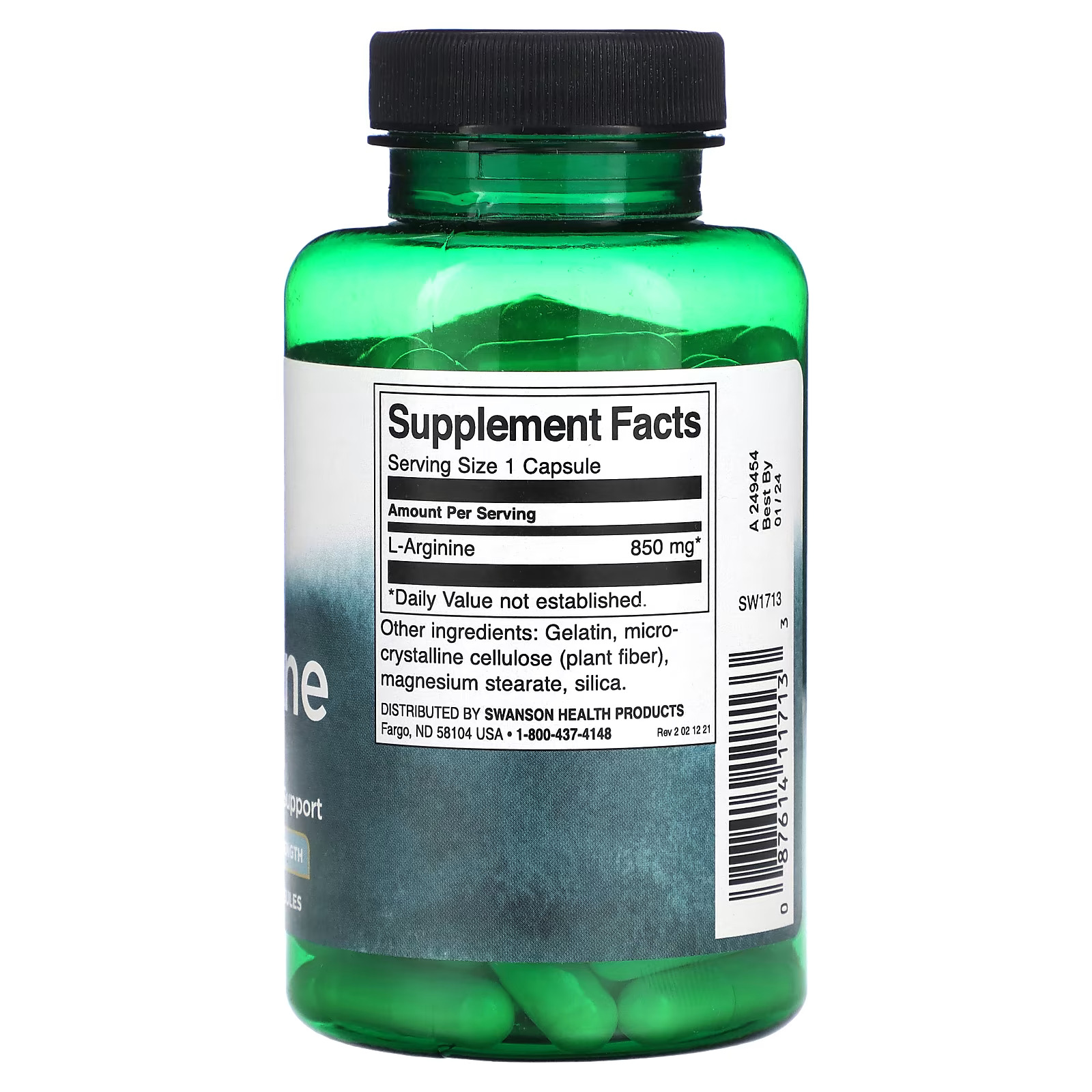 Swanson Maximum Strength L-Arginine 850MG.-90Serv.-90Capsules.