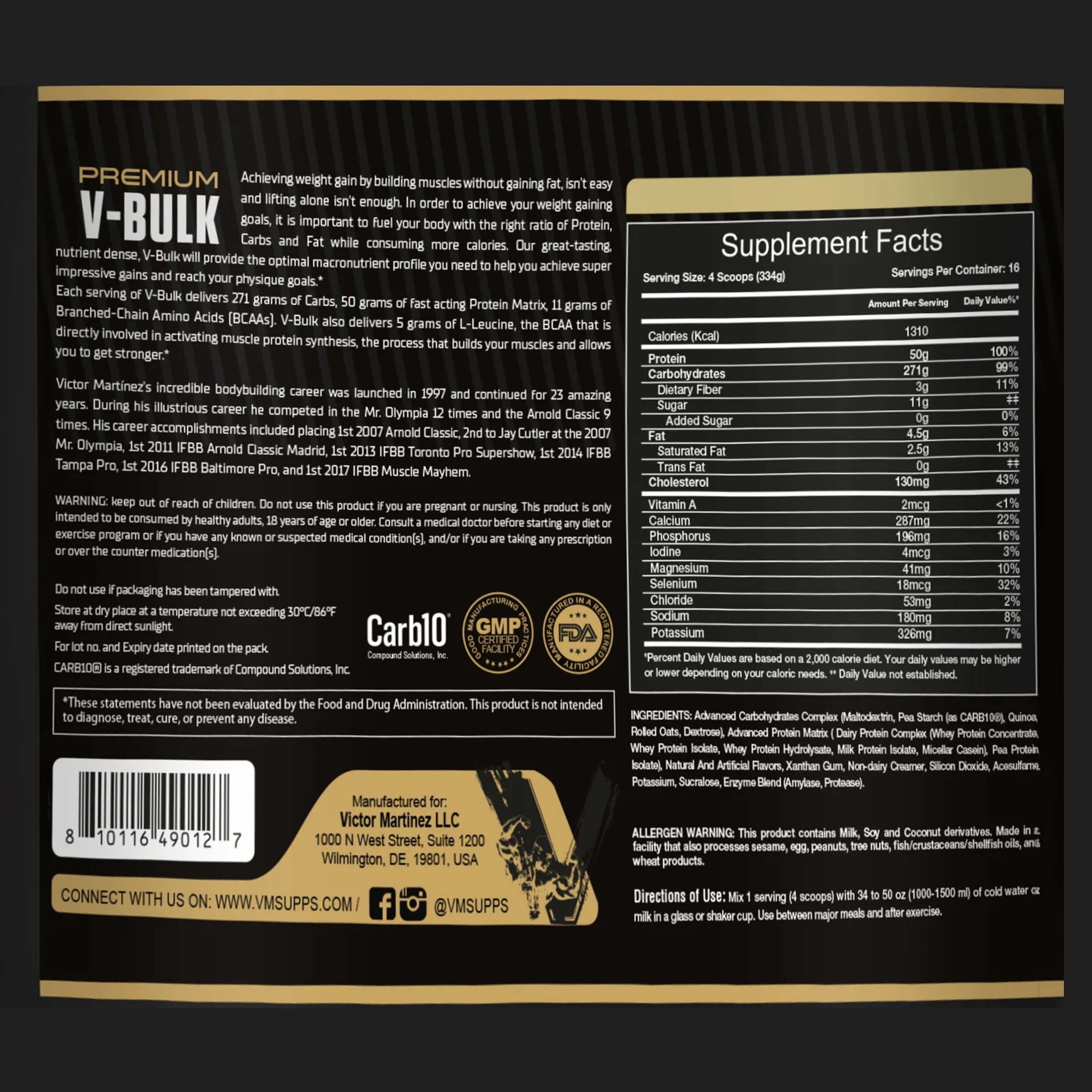 Victor Martinez Premium V-Bulk  16Serv 5443G Cookies &amp; Cream