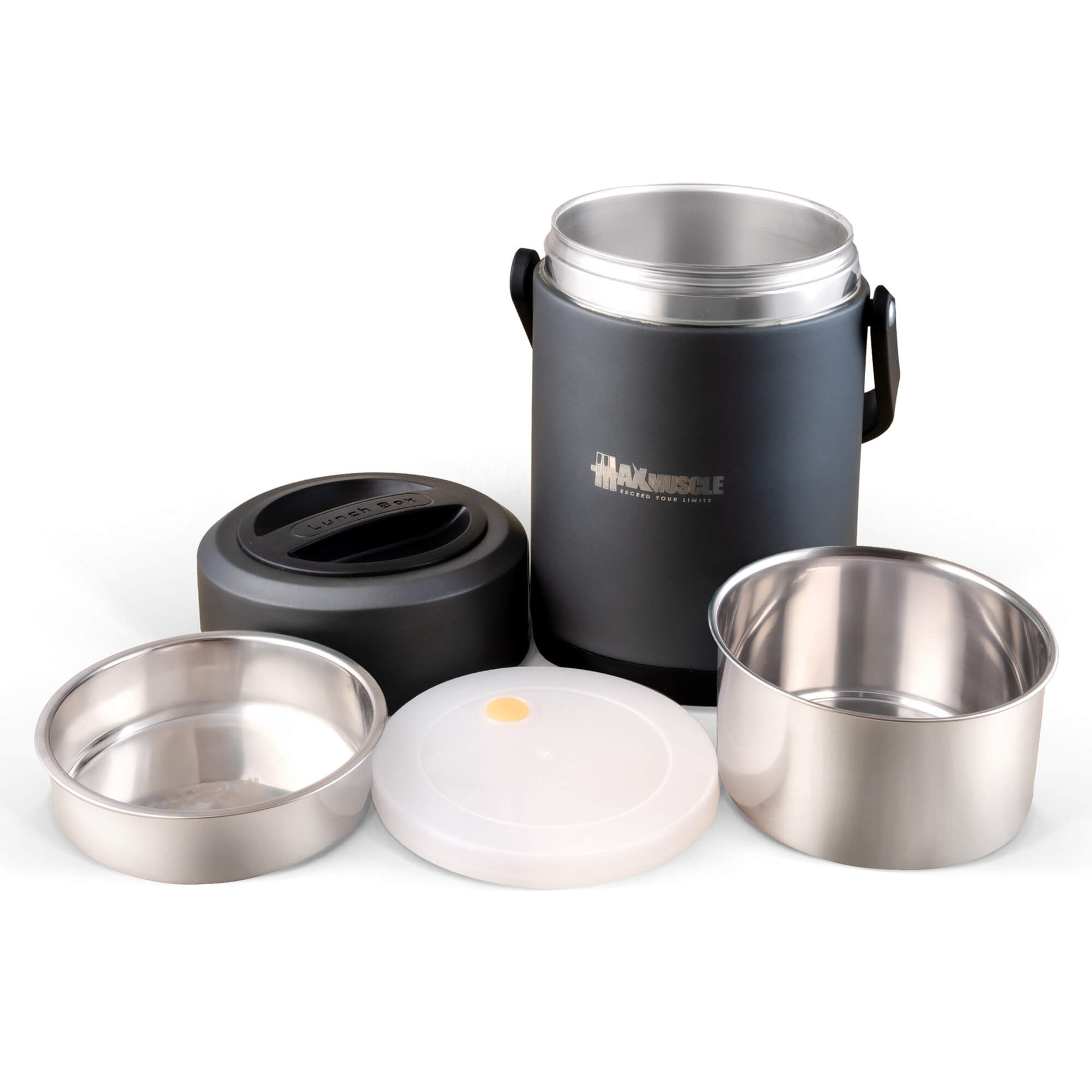 Max Muscle Stainless Steel-Lunch Box Vacuum insulated-2L-Black