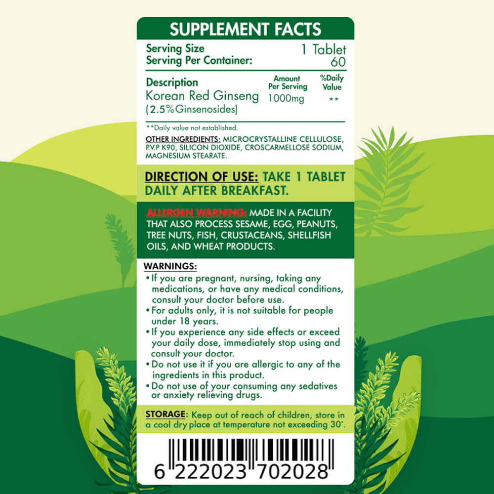 Organic Nation Red Korean Ginseng-60Serv.-60Tablets