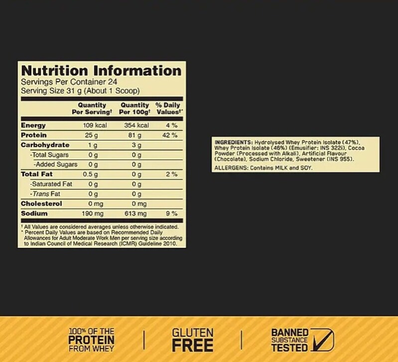 Optimum Nutrition Gold Standard 100% Isolate-24Serv.-720G- Rich Vanilla