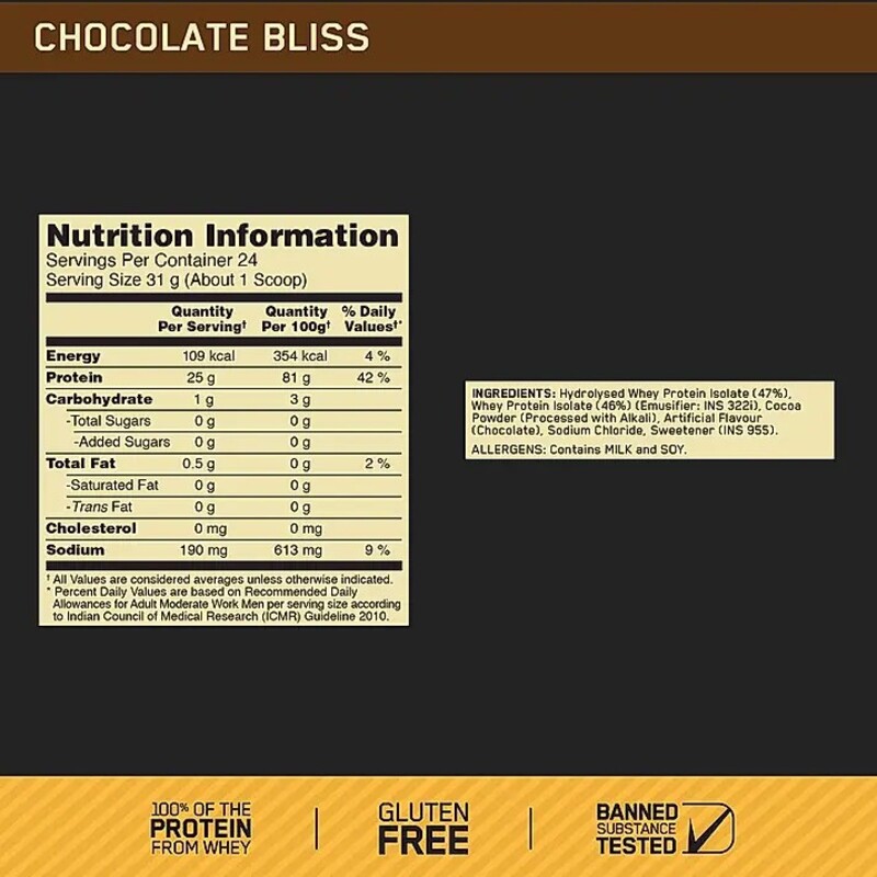 Optimum Nutrition Gold Standard 100% Isolate-24Serv.-744G-Chocolate Bliss