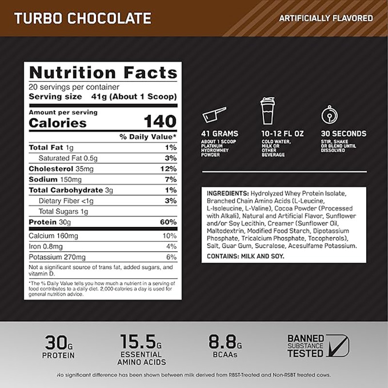 Optimum Nutrition Platinum Hydro Whey-20Serv.-794G-Turbo Chocolate