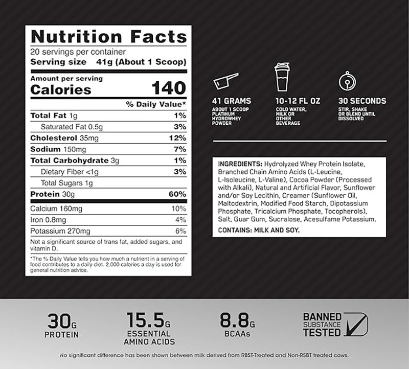 Optimum Nutrition Platinum Hydro Whey-20Serv.-794G- Velocity Vanilla