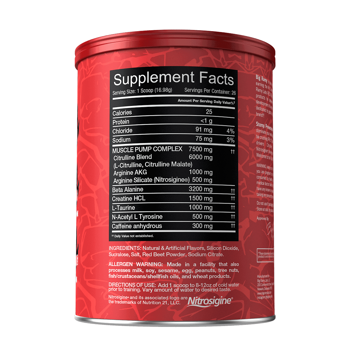 Big Ramy Labs Red Rex Stomp Pre-Workout Massive Pumps &amp; Endurance-26Serv.-455G.-Fruit Punch