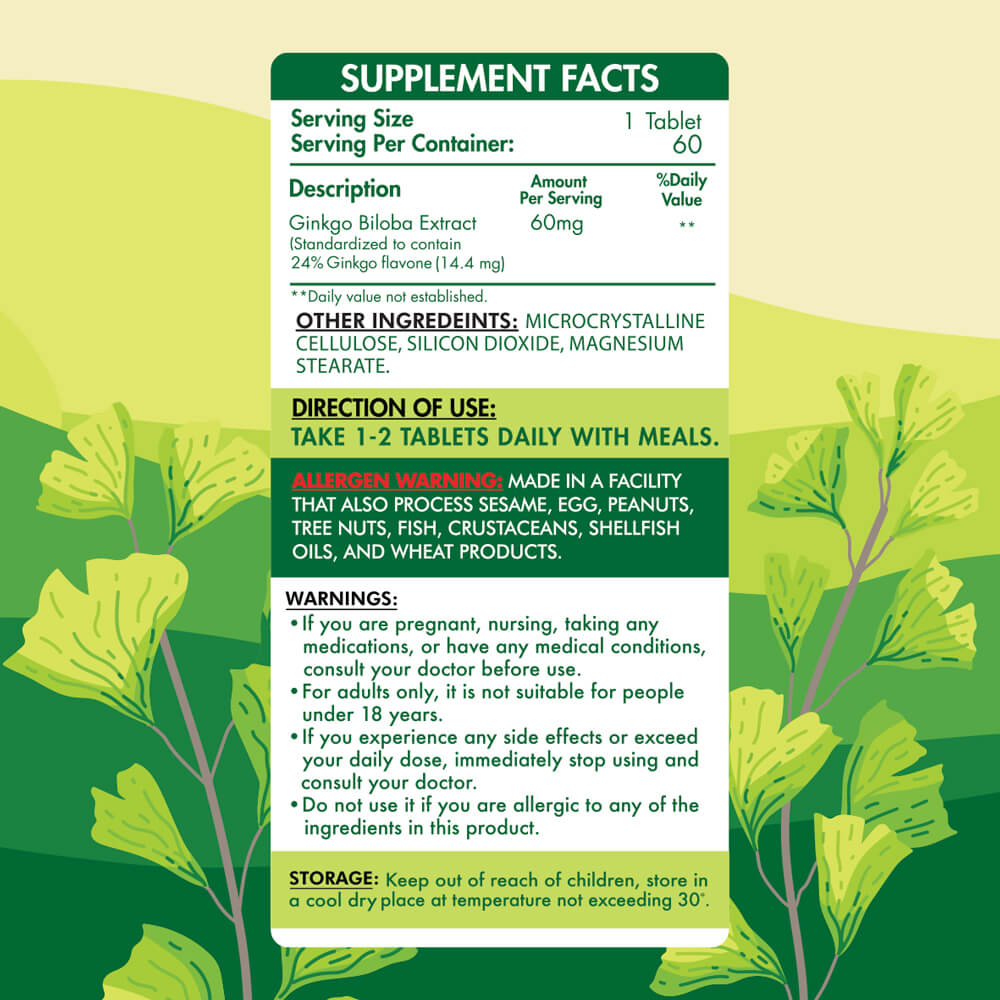 Organic Nation Ginkgo Biloba 60MG-60Serv.-60Tablets