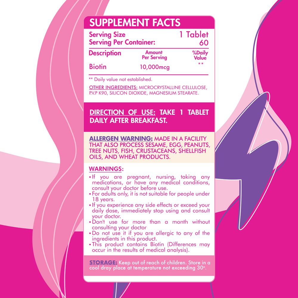 Organic Nation Biotin 10,000MCG Ultimate Hair Growth-60Serv.-60Tablets