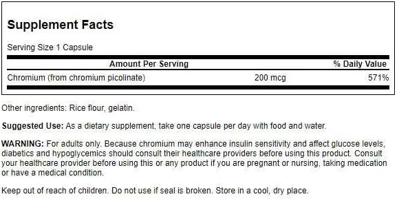 Swanson Chromium Picolinate 200mg.-100Serv.-100Capsules